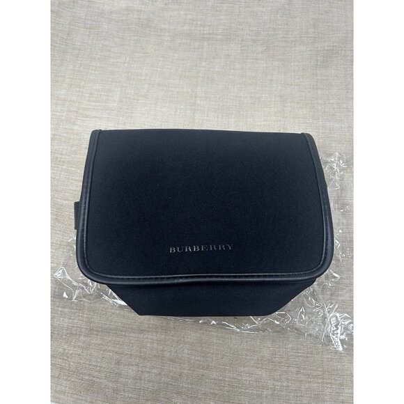 Burberry Wristlet Clutch Soft Toiletry Zip Bag Pouch Black Logo Medium Unisex - Picture 1 of 6